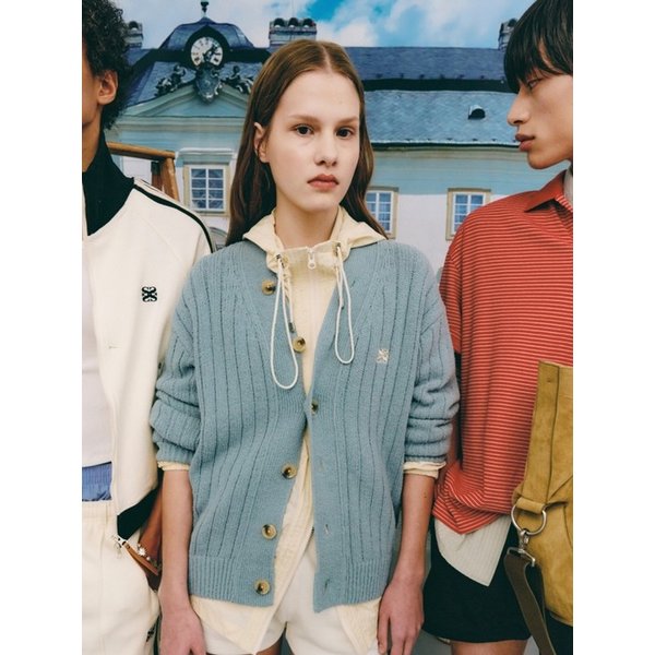 파로 오버 사이즈 부클 가디건_포그 블루