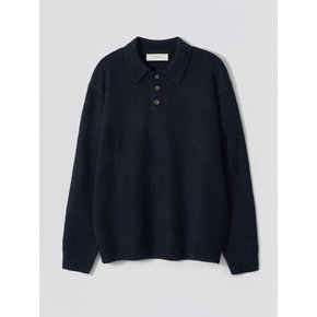 Natural Button Collar Knit_Navy