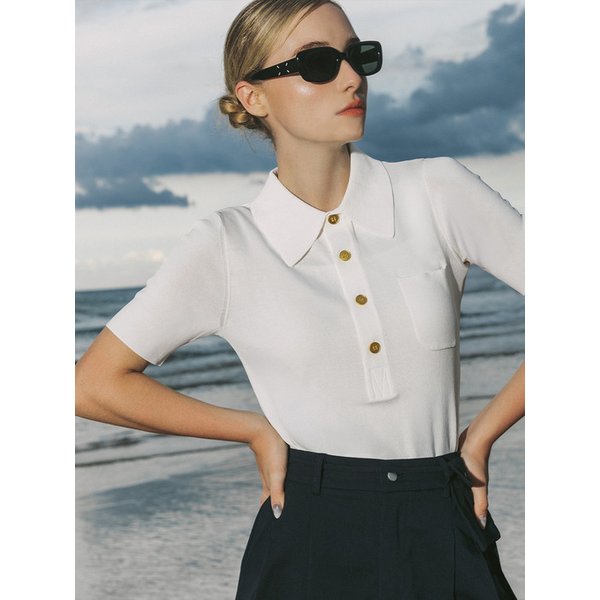Solid Summer Collar Knitwear (White)