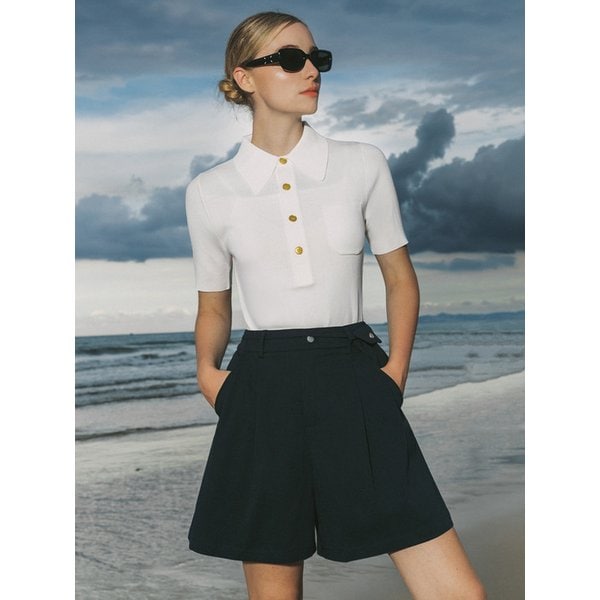 Solid Summer Collar Knitwear (White)