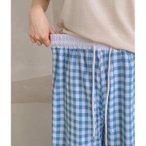 벨 체크 와이드 팬츠 3color 여름 밴딩 바지 허리 배색 홈웨어 파자마