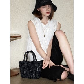 Camellia Handmade Crochet Raffia Mini Tote Bag _ Black