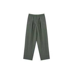 [Easy line] Gaberdine cotton 1Pleats banding chino (Olive)