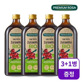 프리미엄로사 유기농 크랜베리 원액 500ml 3+1병 / NFC착즙 100%