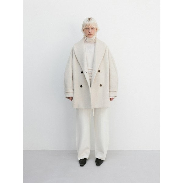 Wool Alpaca Shawl Collar Half Coat_Cream