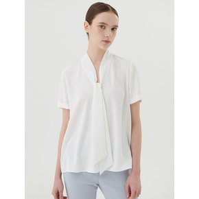 V-NECK SCARF SHORT SLEEVE BLOUSE - OFF WHITE