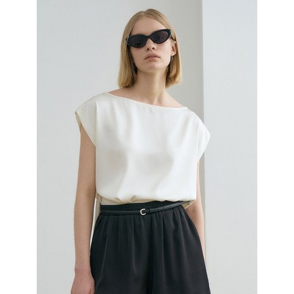 Boatneck Slit Button Blouse