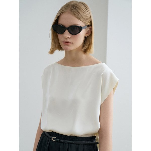 Boatneck Slit Button Blouse