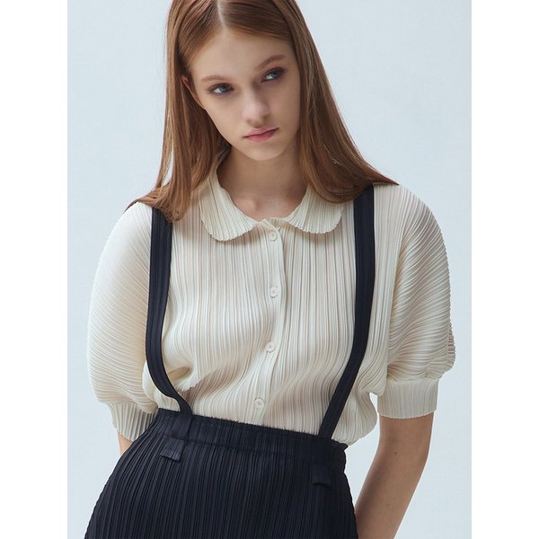 라운드 칼라 플리츠 블라우스_3colors