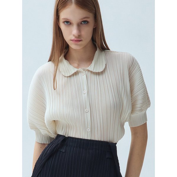라운드 칼라 플리츠 블라우스_3colors