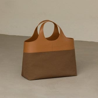 리프레임 Italy leather mixed Canvas series round handle tote bag KHAKI