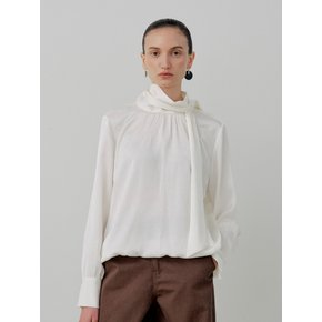 Classic Satin Tie Drape Blouse - Ivory