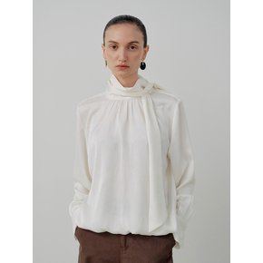 Classic Satin Tie Drape Blouse - Ivory