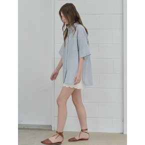 Cotton Short Sleeve Striped Shirt - BLUE