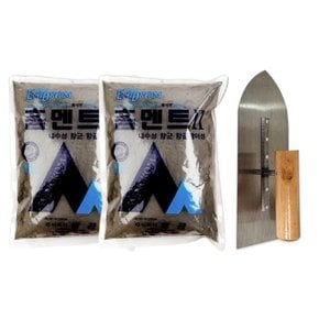 철물팩토리 홈멘트 진회색 2kg 2개+흙손세트 가정용 소포장 시멘트