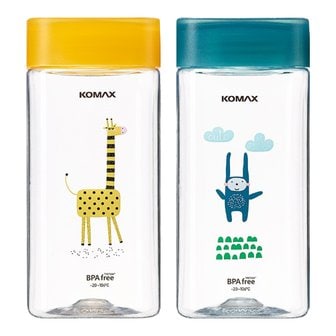  코멕스 동물원 네모물병 430ml X 2종(옐로우+블루)