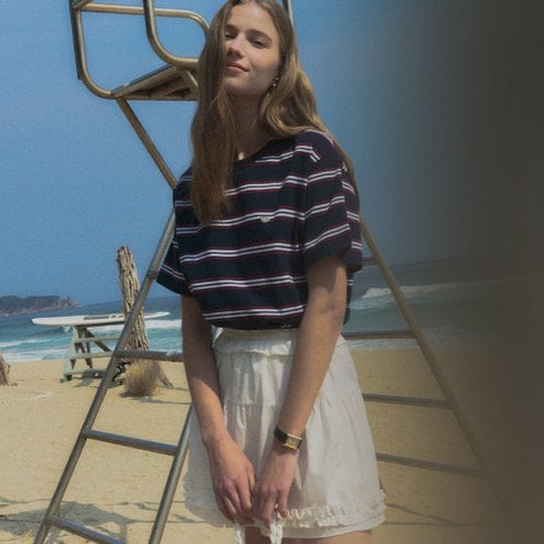 틸아이다이 Multi stripe cotton t-shirt_Navy