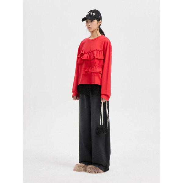 Frill Point Standard Fit Long Sleeve T-shirt (red) LFTAW25420REX