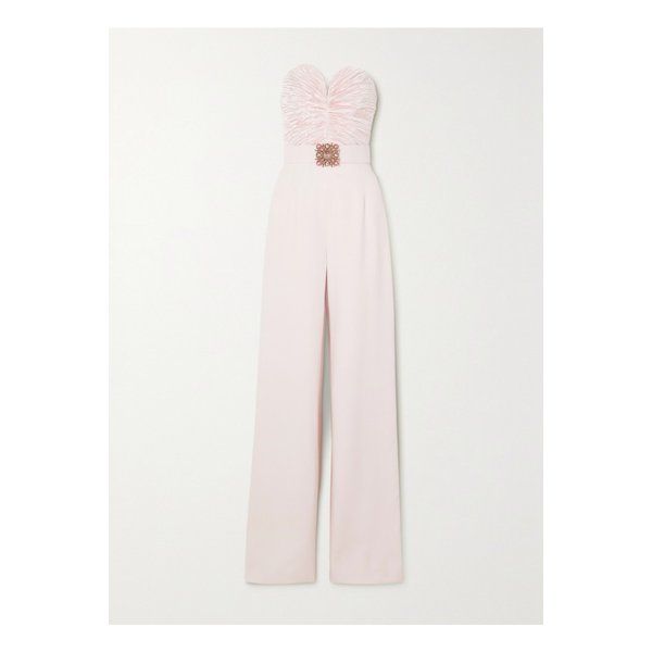 앤드류 지엔 스트랩리스 장식 플리츠 실크 블렌드 새틴 크레이프 점프수트 1647597304293999