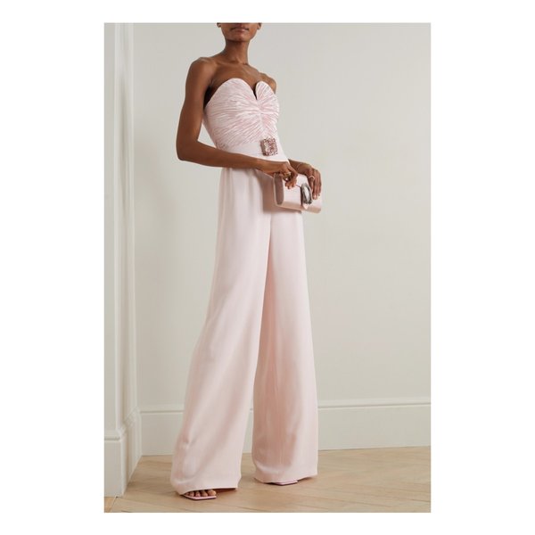 앤드류 지엔 스트랩리스 장식 플리츠 실크 블렌드 새틴 크레이프 점프수트 1647597304293999