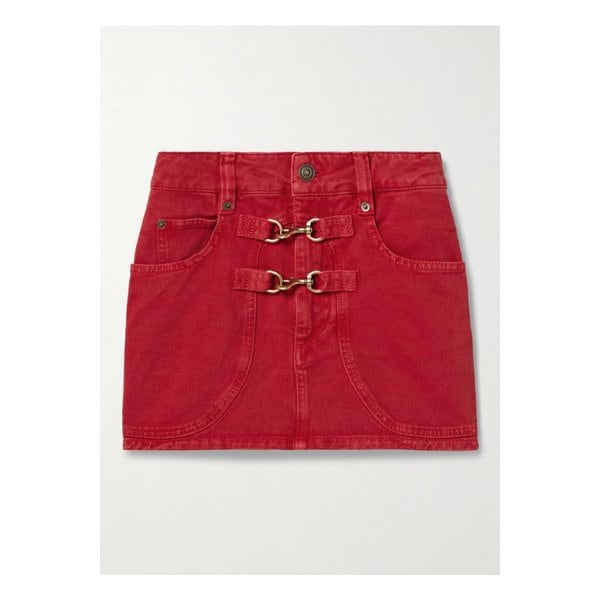 폴리나 장식 데님 미니 스커트 레드 1647597343381257