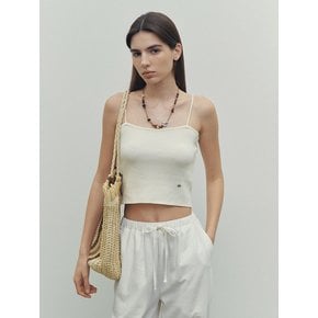 Camisole Solid Strap Crop Ribbed Top (Cream)