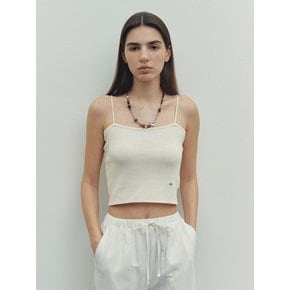 Camisole Solid Strap Crop Ribbed Top (Cream)