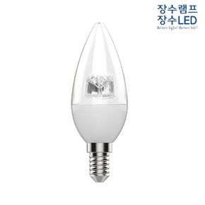 장수램프 투명 LED 촛대구 5W 전구색 E14 캔들다마