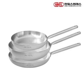 한일STS 에테르 통5중 IH 인덕션가능 무연마제 스텐레스304 후라이팬세트 3종B(후24+28+궁28)