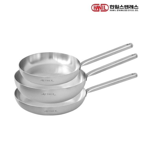 한일STS 에테르 통5중 IH 인덕션가능 무연마제 스텐레스304 후라이팬세트 3종B(후24+28+궁28)