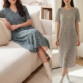 여름 여성 반팔 플리츠 원피스 꽃무늬 할미 몸빼 치마 휴양지 시원한 여자 냉장고 롱 주름