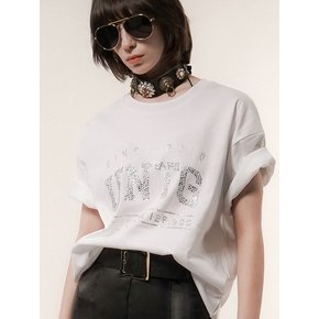 Studded Logo Oversized Tencel T-shirt[White(UNISEX)]_UTT-ST71