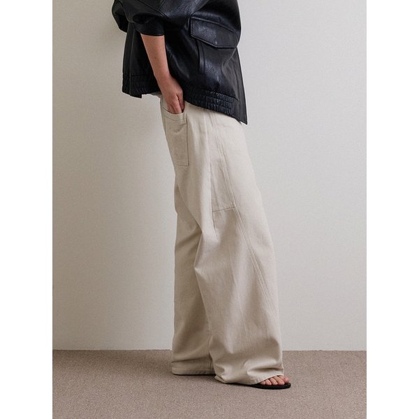 커브드 킹크 카펜터 코튼 팬츠_Ecru