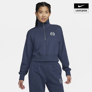 나이키 우먼스 나이키 스포츠웨어 오버사이즈 하프집 크롭 플리스 스웻셔츠 NIKE FZ4737-410