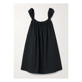 STAUD 스타우드 보 개더 코튼 혼방 포플린 미니 드레스 블랙 46376663162859586