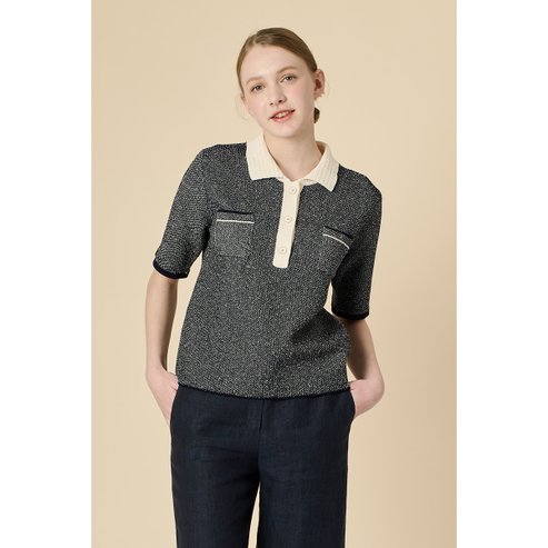 BCBG 카라 포켓 니트 탑 (B3M3K404)