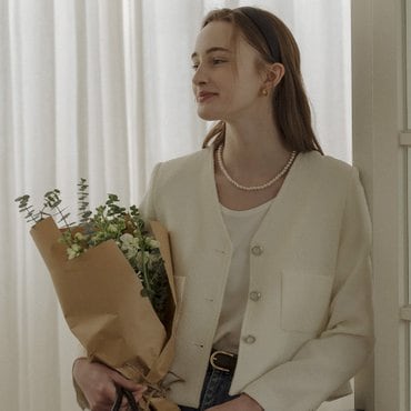 틸아이다이 Collarless ourora tweed jacket_Cream