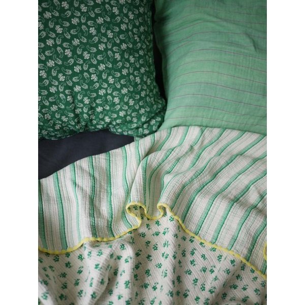 triple cotton blanket (green flower + green stripe)