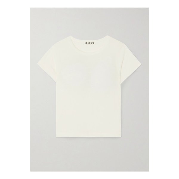 에턴 쇼트 슬리브 베이비 티 크롭 코튼 모달 혼방 저지 티셔츠 아이보리 1647597338536397