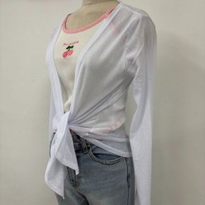 [홍은]얇은 여름 가디건 여성 시스루 볼레로 리본 크롭 휴가룩 비치
