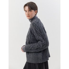 Cable Wool Knit Top (Dark Gray)