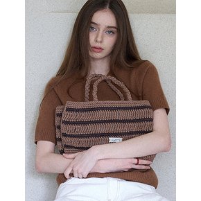 Moroccan Handmade Crochet Stripe Wide Tote Bag _ Brown