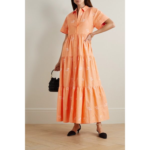 헬레나 오바사이즈 티어드 자수 거즈 맥시 셔츠 드레스 1647597304822068