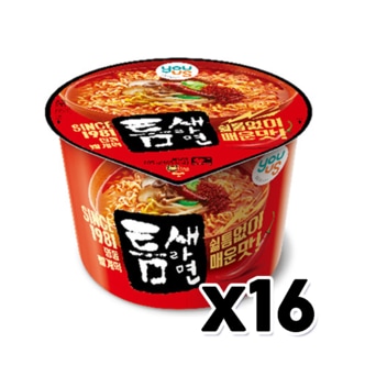  유어스 틈새라면 컵라면 매운맛 큰컵 105g x 16개