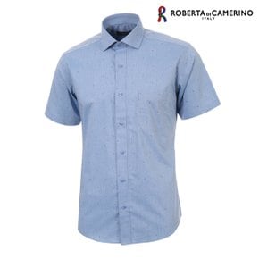 모달 스판 프린트 일반핏 블루 반소매 셔츠 RM2-401-2