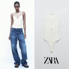 ZARA 자라 튤 콤비 화이트 바디수트