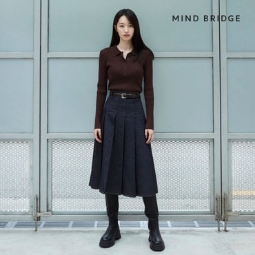 마인드브릿지 [24FW][택가 129,000원] [COUTURE]플리츠로우데님스커트