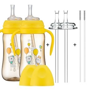 [1+1] 순수아 역류방지 PPSU 빨대컵 300ml-2개+꼭지-2개+빨대-2개+빨대솔-2개