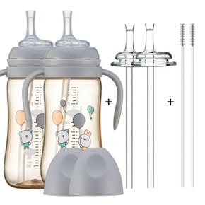 [1+1] 순수아 역류방지 PPSU 빨대컵 300ml-2개+꼭지-2개+빨대-2개+빨대솔-2개