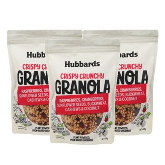  허바드 라즈베리 크랜베리 코코넛 크리스피 크런치 그래놀라 Hubbards Granola 400g 3개